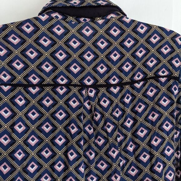 Mango Abstract Print Navy Pink Blouse With Bow Tie Neck Top Viscose XS @V - Picture 11 of 12